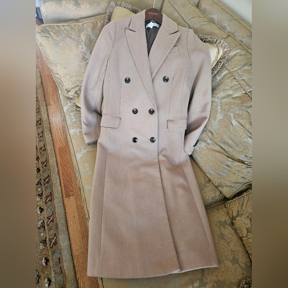 Mango Beige Double-Breasted 51% Wool Coat - Picture 4 of 16